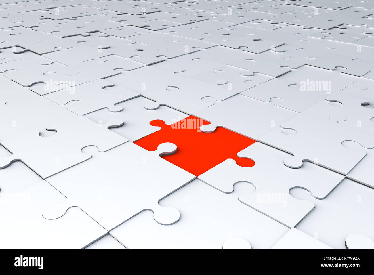Illustration 3d et du rendu de la white jigsaw puzzle pieces avec standing out concept. Banque D'Images