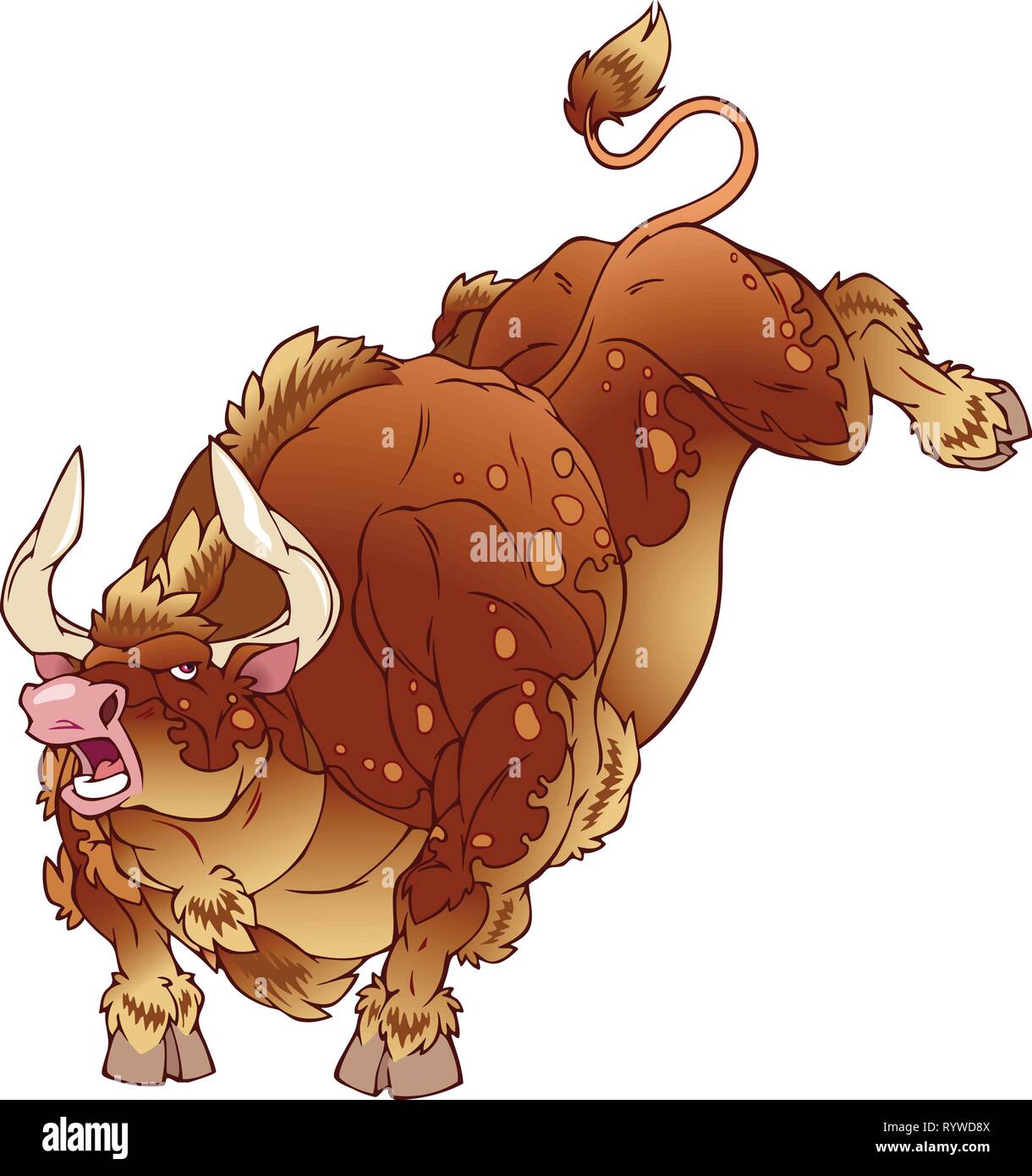 L'illustration montre un grand taureau agressif, isolé sur fond blanc Illustration de Vecteur