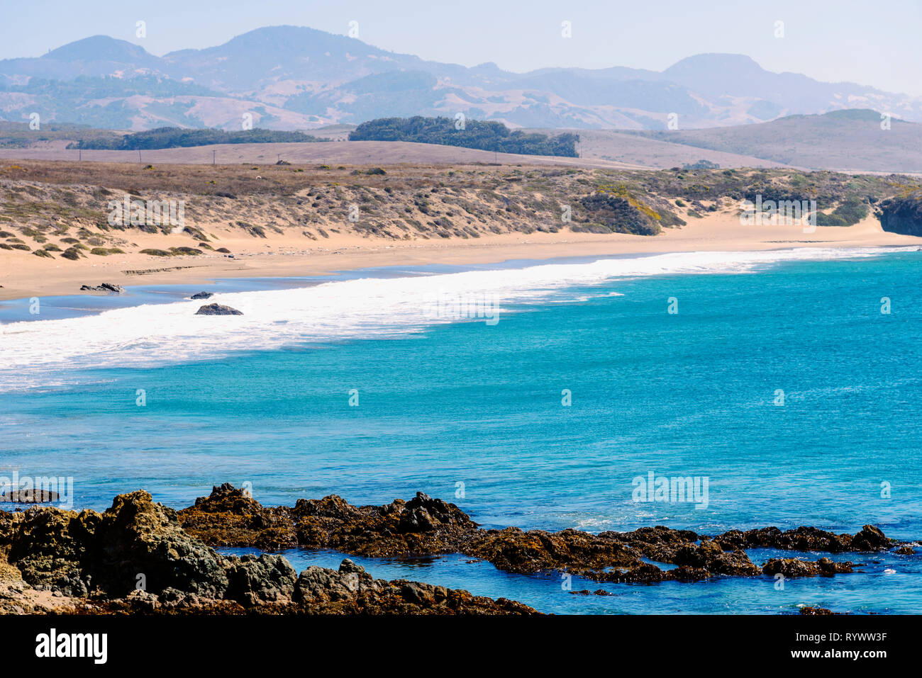 Vagues rouleaux se brisant sur le rivage de la plage Banque de ...