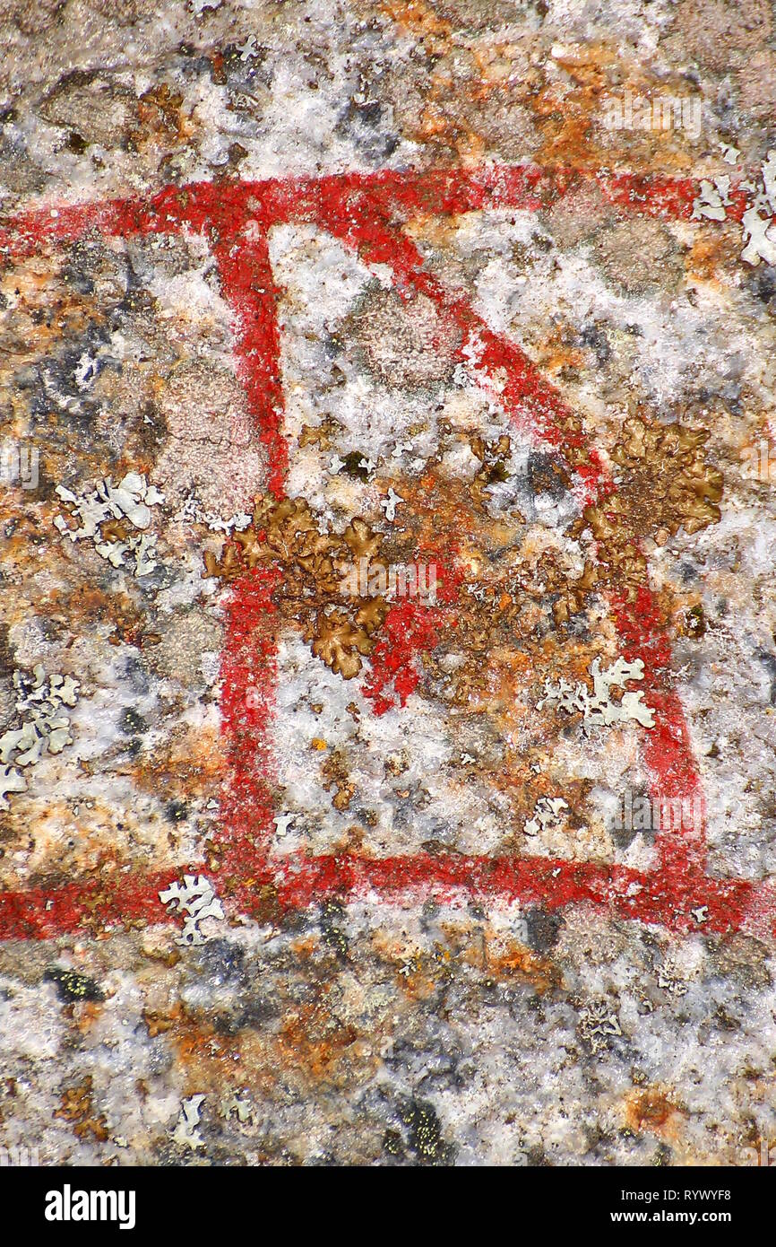 Close up of the Scandinavian rune ur d'une ancienne pierre runique. Banque D'Images