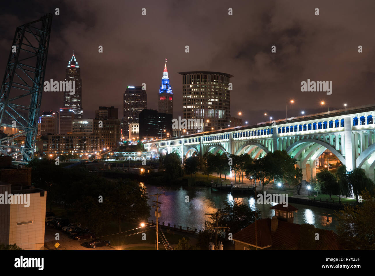 Vue sur l'horizon classique de centre-ville de Cleveland, OH, États-Unis Banque D'Images