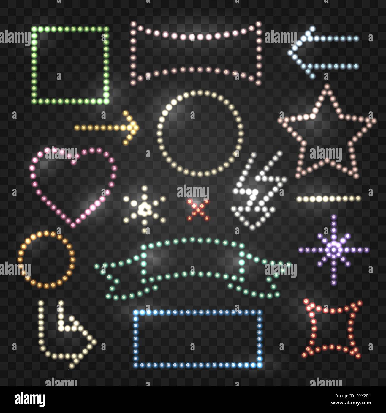 Ensemble d'Bullbs avec armatures d'éclairage effets lumineux sur fond transparent. Vector illustration. Illustration de Vecteur