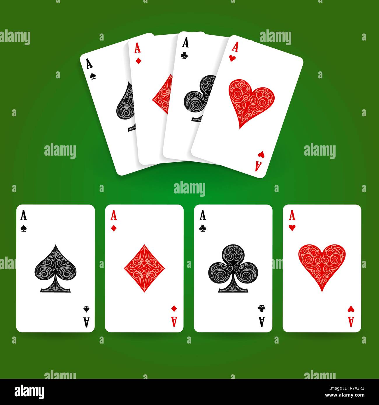 Ensemble de quatre cartes à jouer aces costumes. Main de poker gagnante. Vector illustration. Illustration de Vecteur