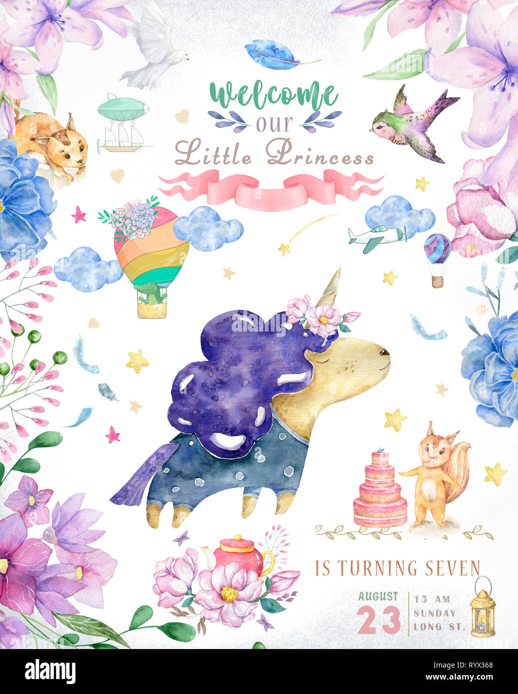 Aquarelle Aquarelle Clipart Mignon Isoles Unicorn Les Licornes Pepiniere Illustration Les Licornes Princesse Poster Rose A La Mode Cartoon Cheval Anniversaire Invi Photo Stock Alamy