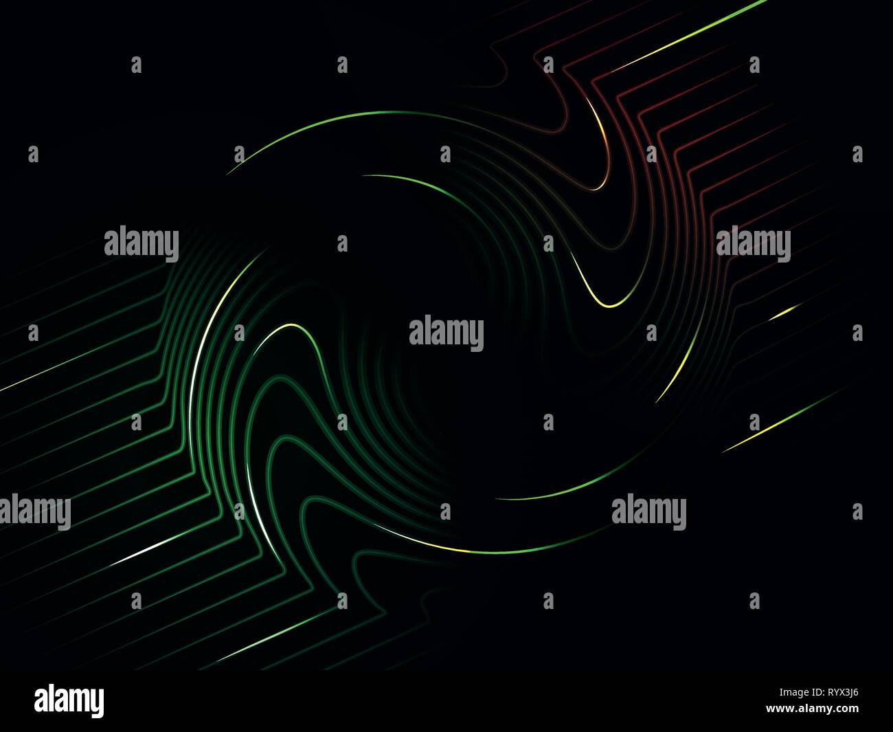 Néon vert foncé abstract swirl numérique contexte vecteur d'onde avec sparkles de courant électrique Illustration de Vecteur