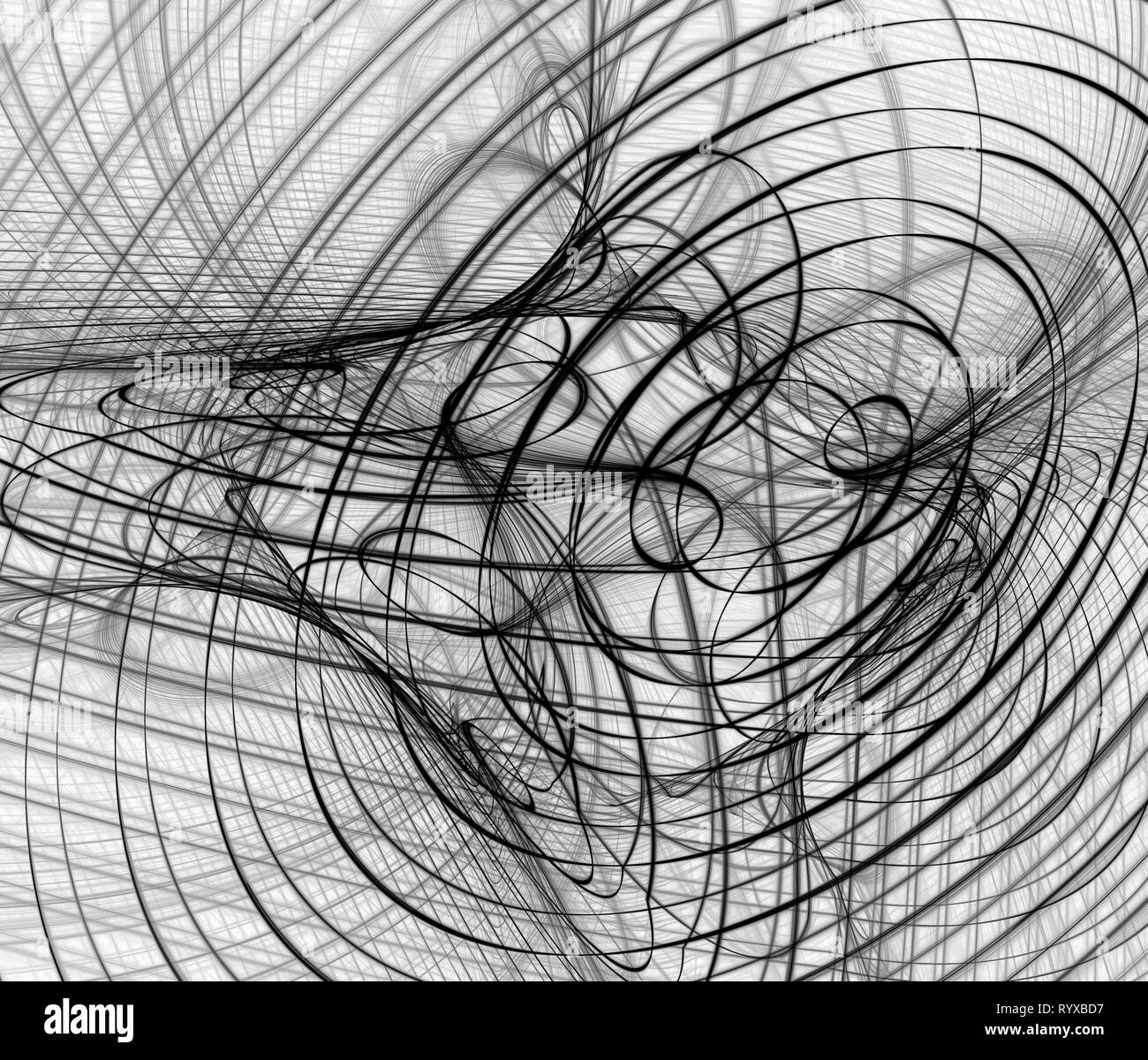 Les chaînes d'encre gris et noir, abstraites de flexion arrière-plan horizontal, sur fond blanc Banque D'Images