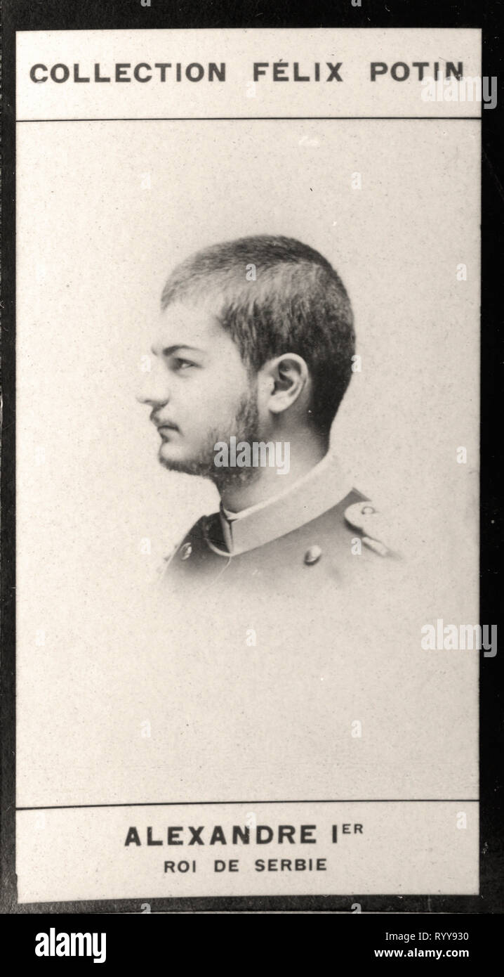 Portrait photographique de Alexandre Ier Roi de Serbie à partir de la Collection Félix Potin, au début du xxe siècle Banque D'Images