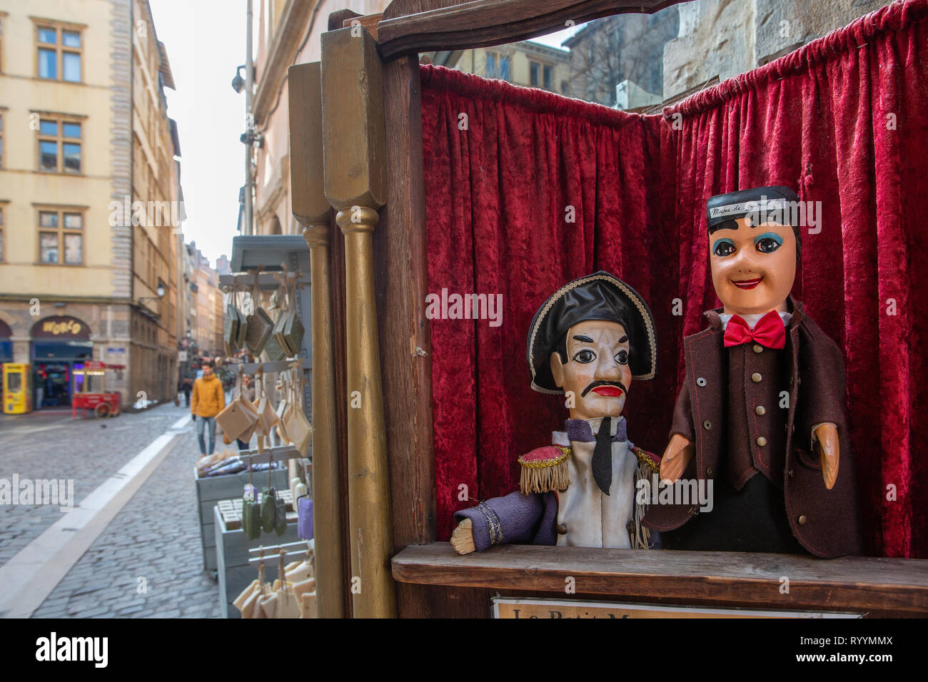 Guignol à Lyon, marionnettes français Banque D'Images
