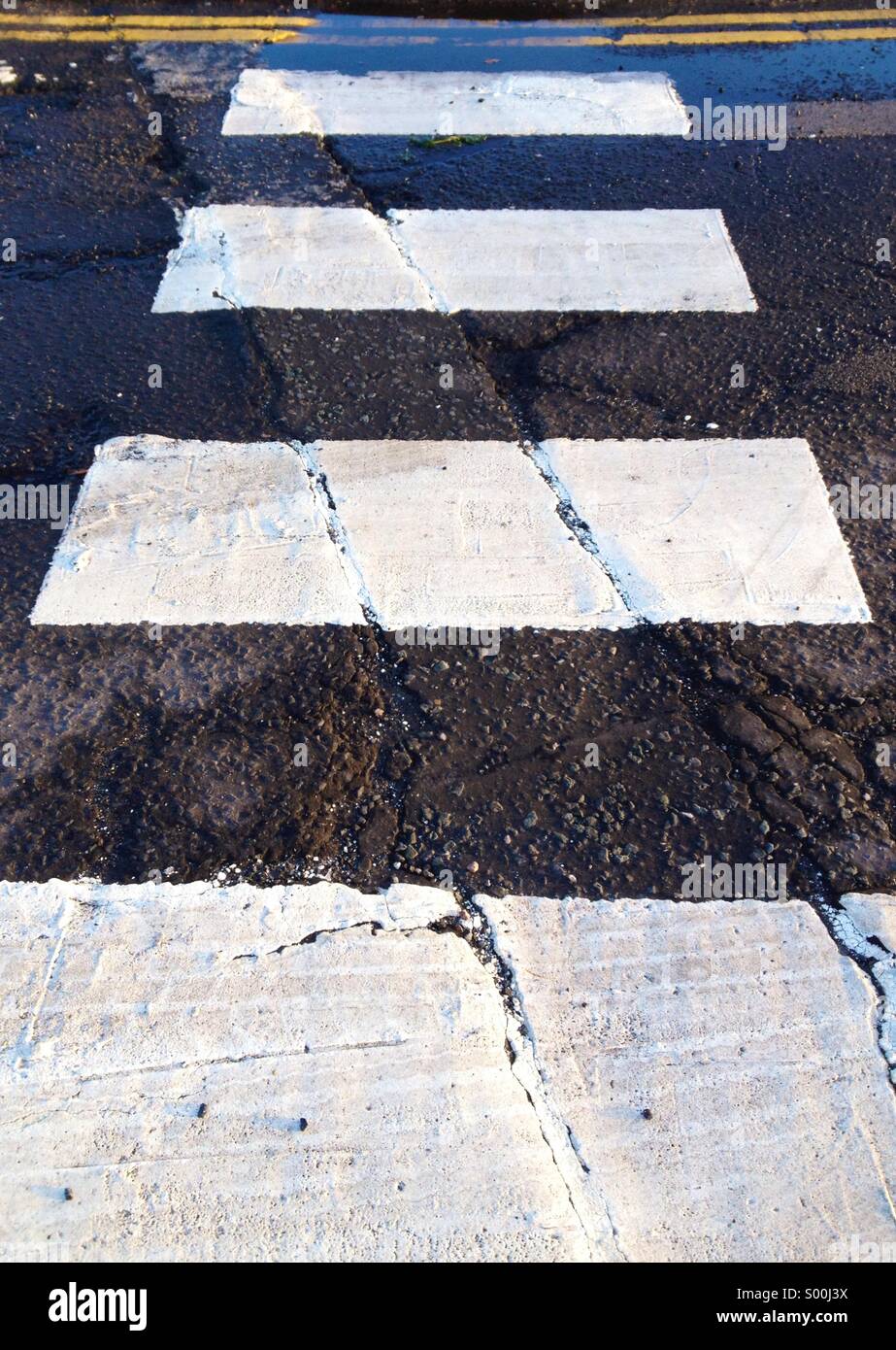 Zebra crossing et doubles lignes jaunes - Image de stock capturée avec un smartphone
