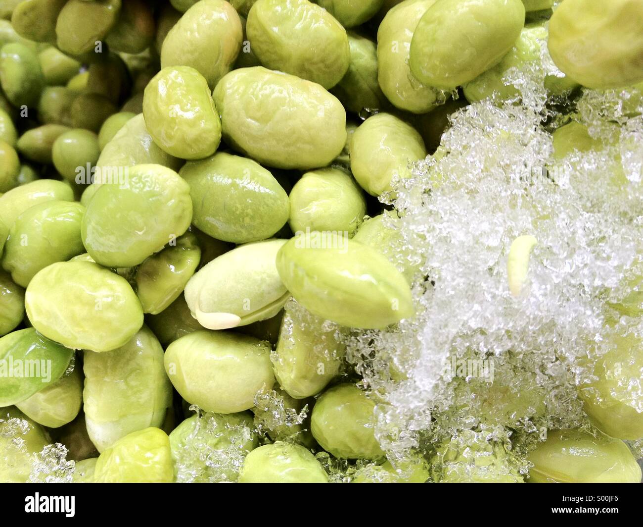 Fèves surgelées décongeler dans la cuisine. - Image de stock capturée avec un smartphone
