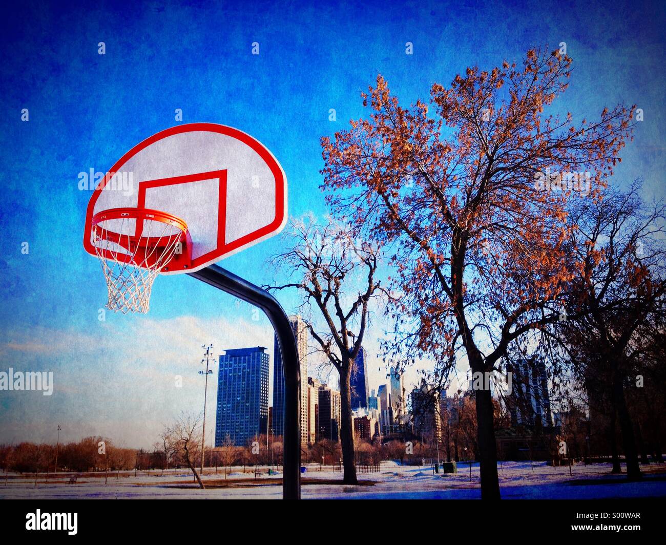 Panier de basket-ball extérieur et plaqué, Chicago. Banque D'Images