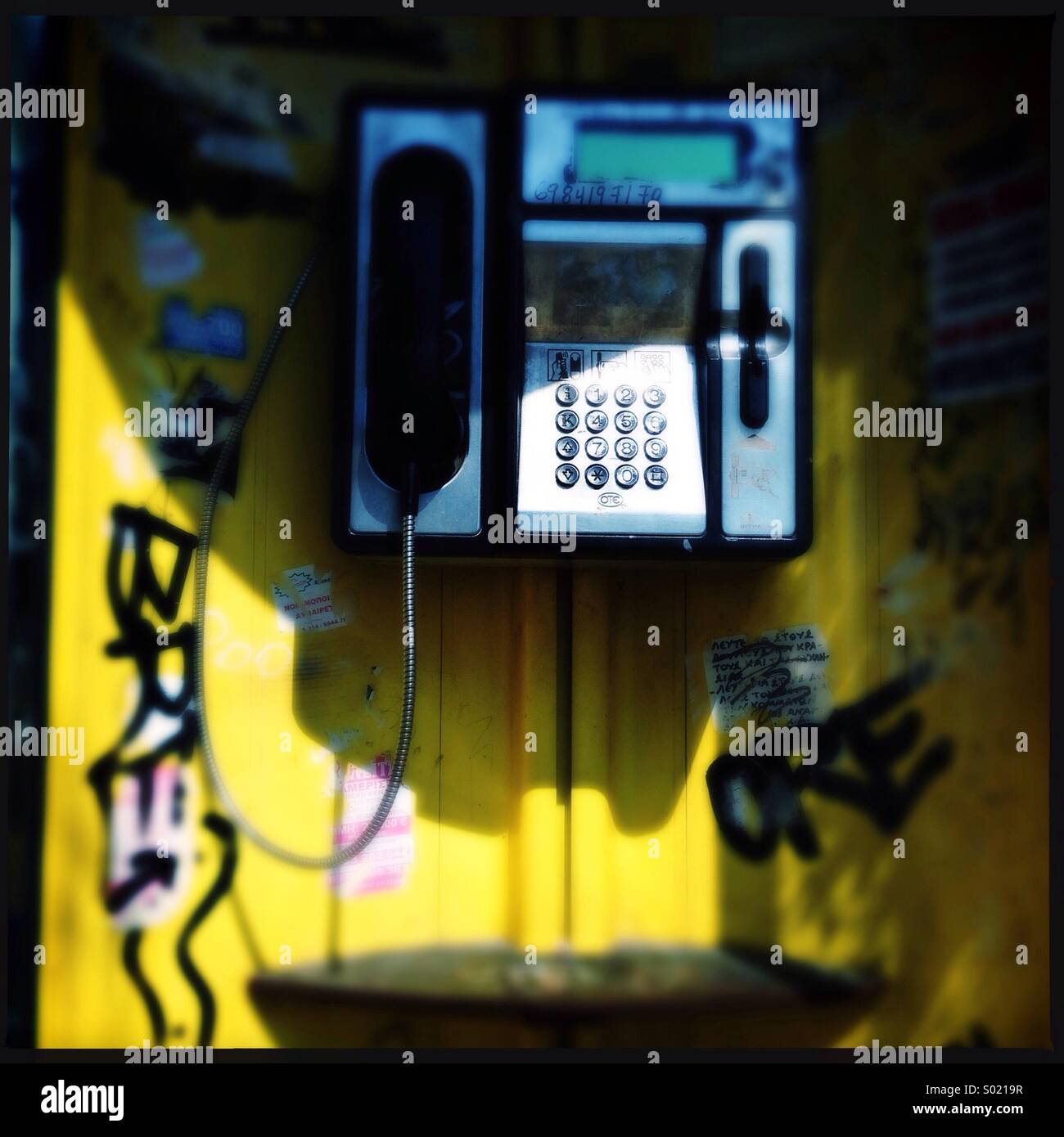Cabine téléphonique à Thesselanoki,Grèce Banque D'Images