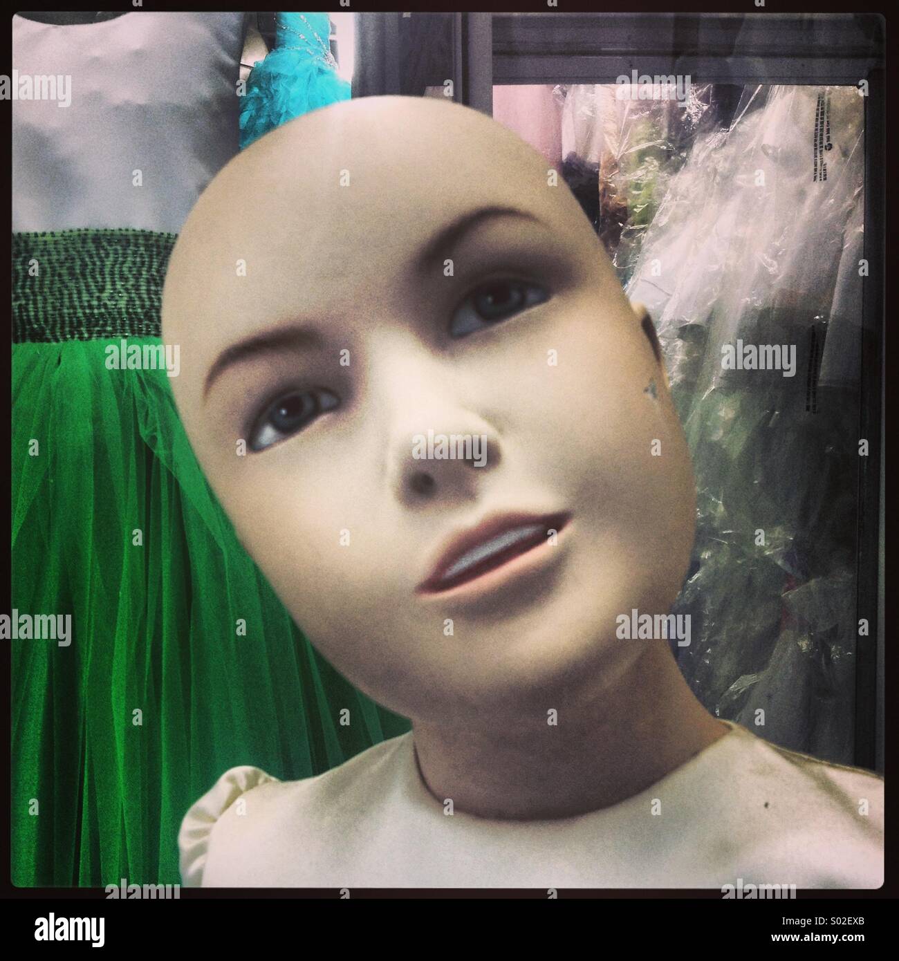 Mannequin à tête dans la fenêtre Banque D'Images
