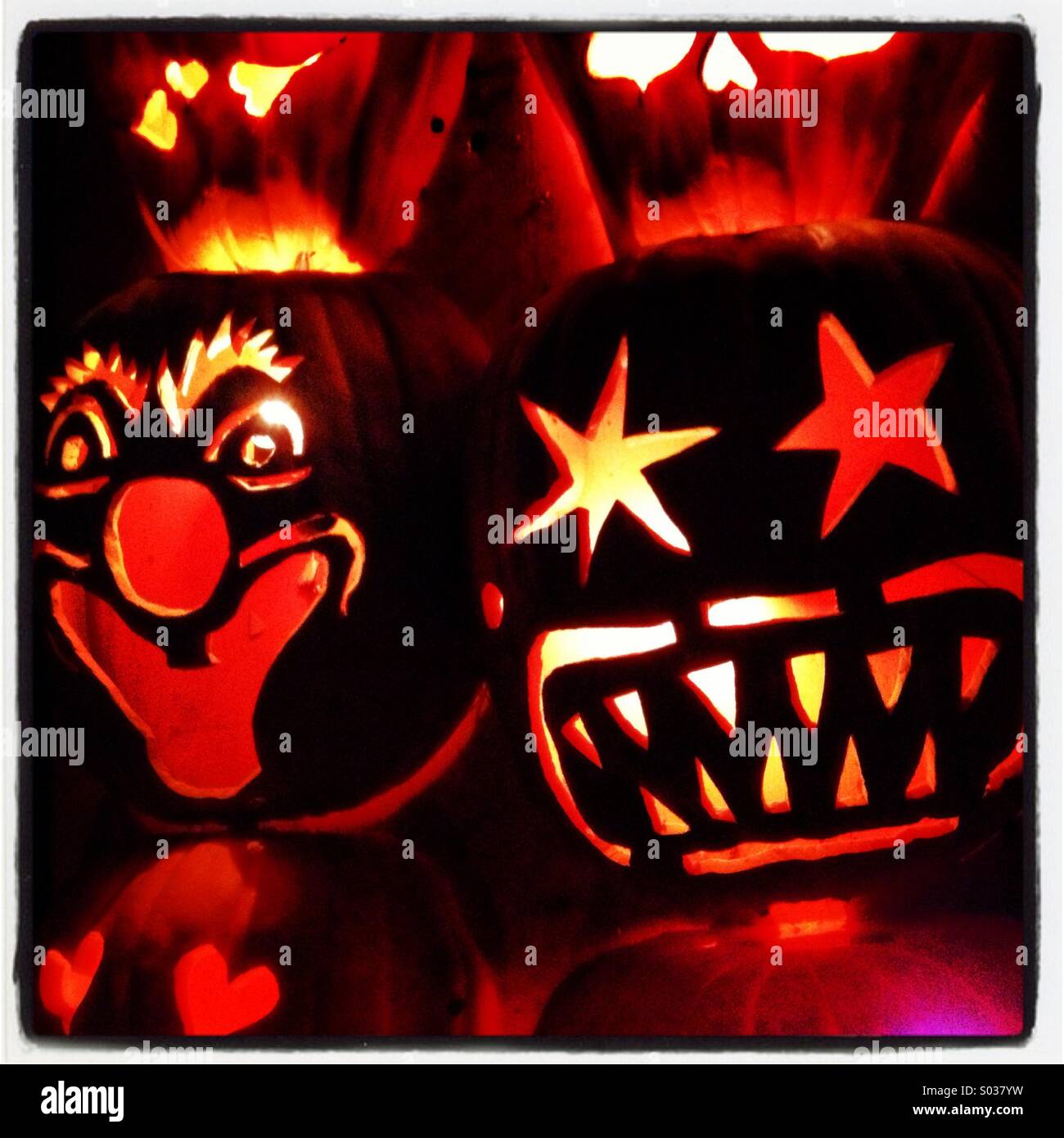 Carved jack-o'-lanternes au moment de l'Halloween Banque D'Images