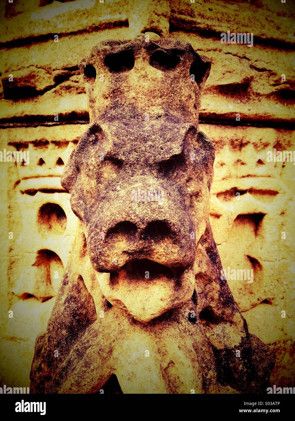 Gargoyle au château de Clitheroe - Image de stock capturée avec un smartphone