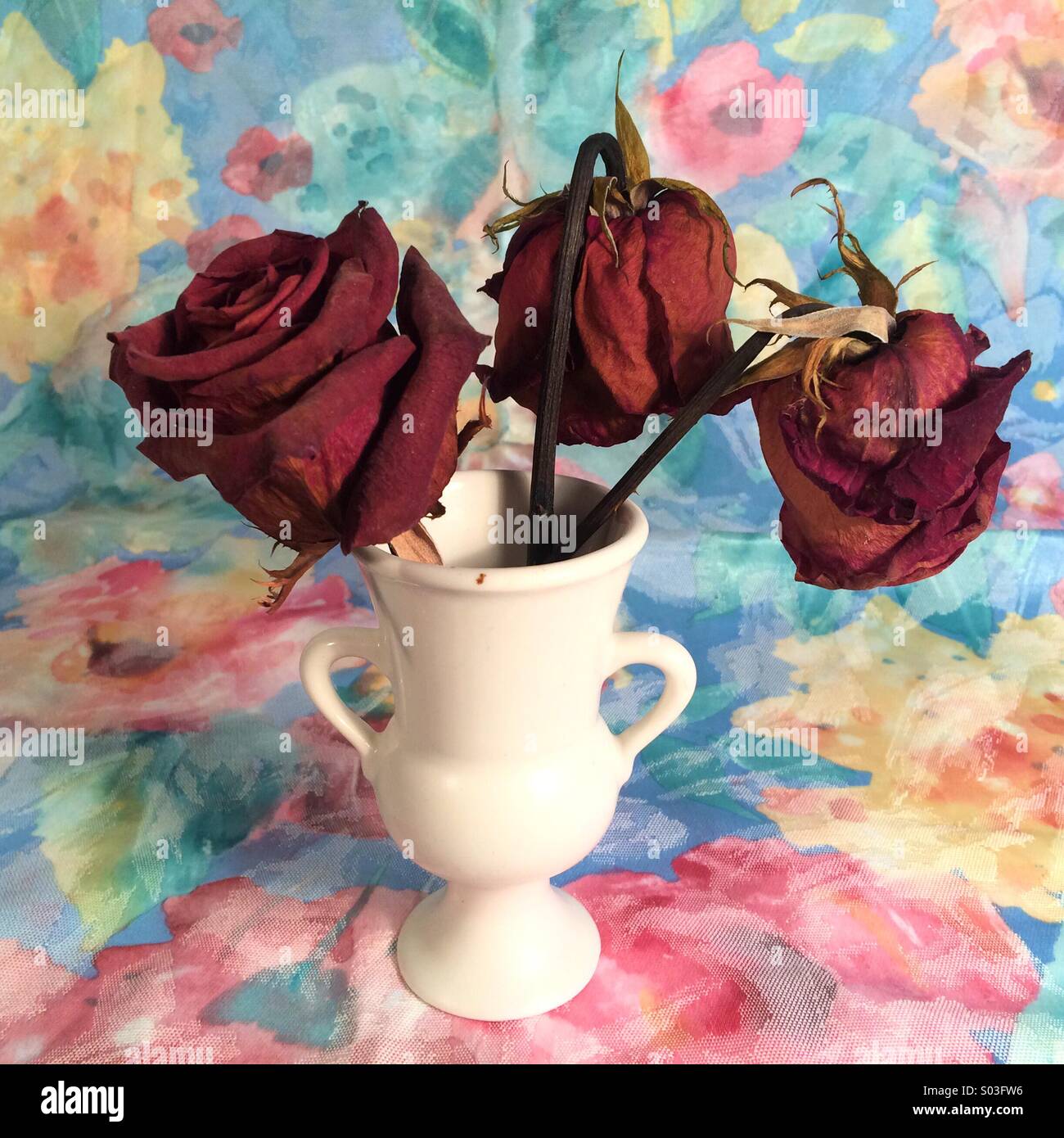 Les trois roses rouges dans un vase - Image de stock capturée avec un smartphone