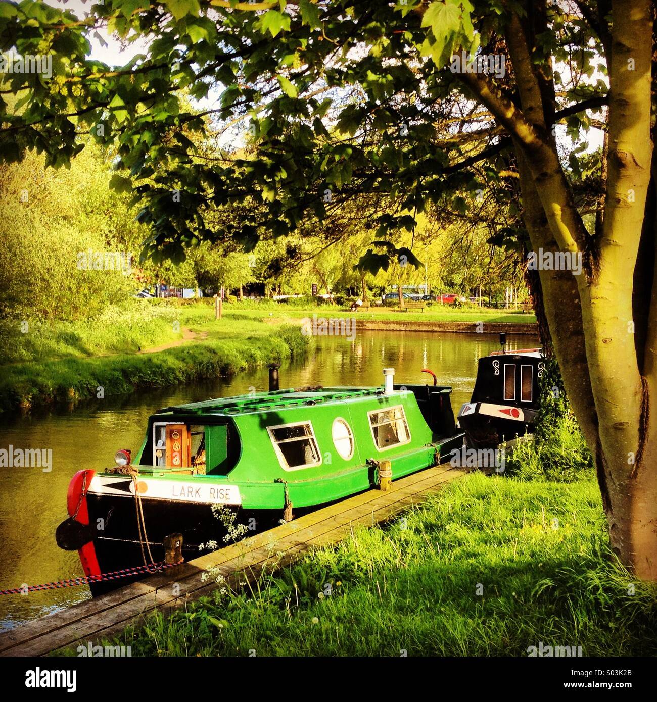 Péniche sur la rivière Wey à Godalming, Surrey, UK. Banque D'Images