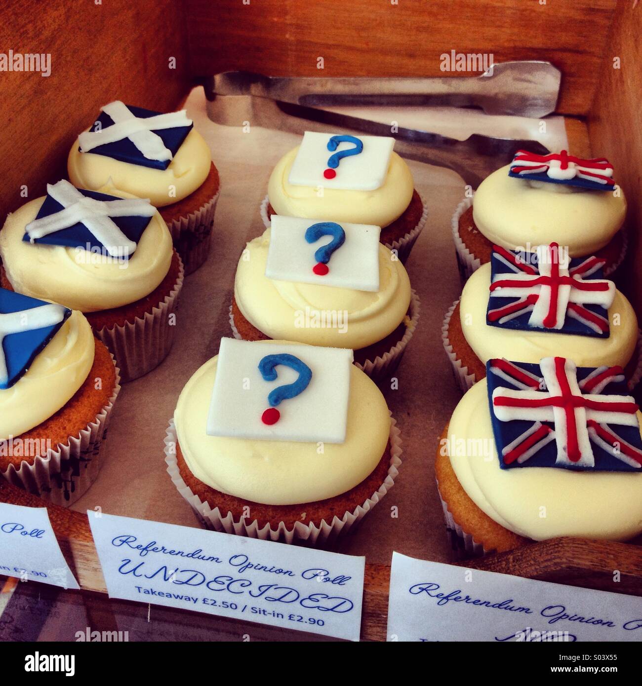 Gâteaux reflétant les divers points de vue pour le prochain référendum sur l'indépendance écossaise. Banque D'Images