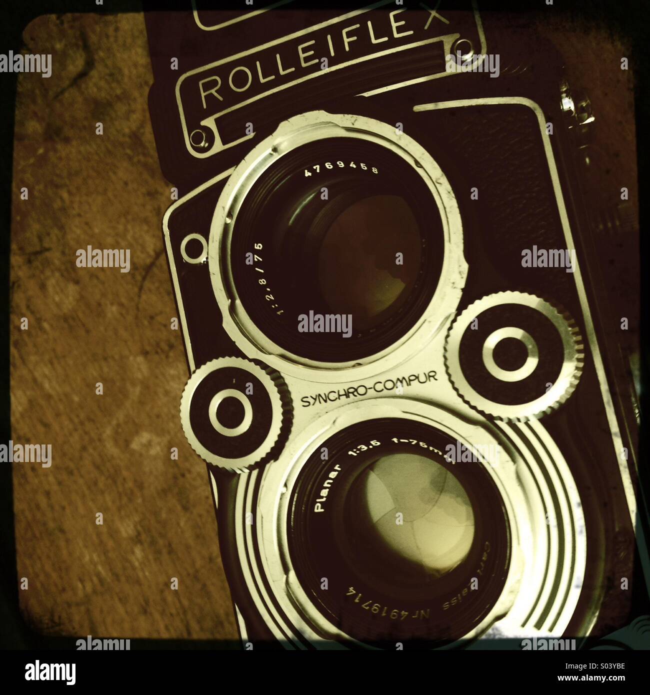 Vintage film appareil Rolleiflex bi-objectif Banque D'Images