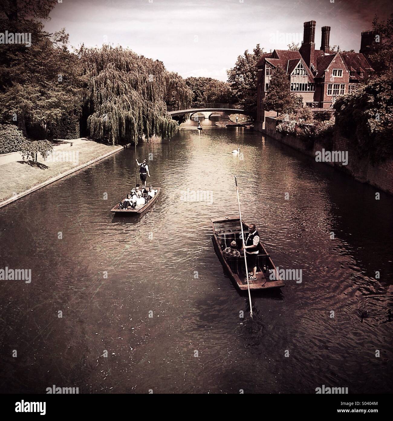 Cambridge en barque sur la rivière Cam, UK Banque D'Images