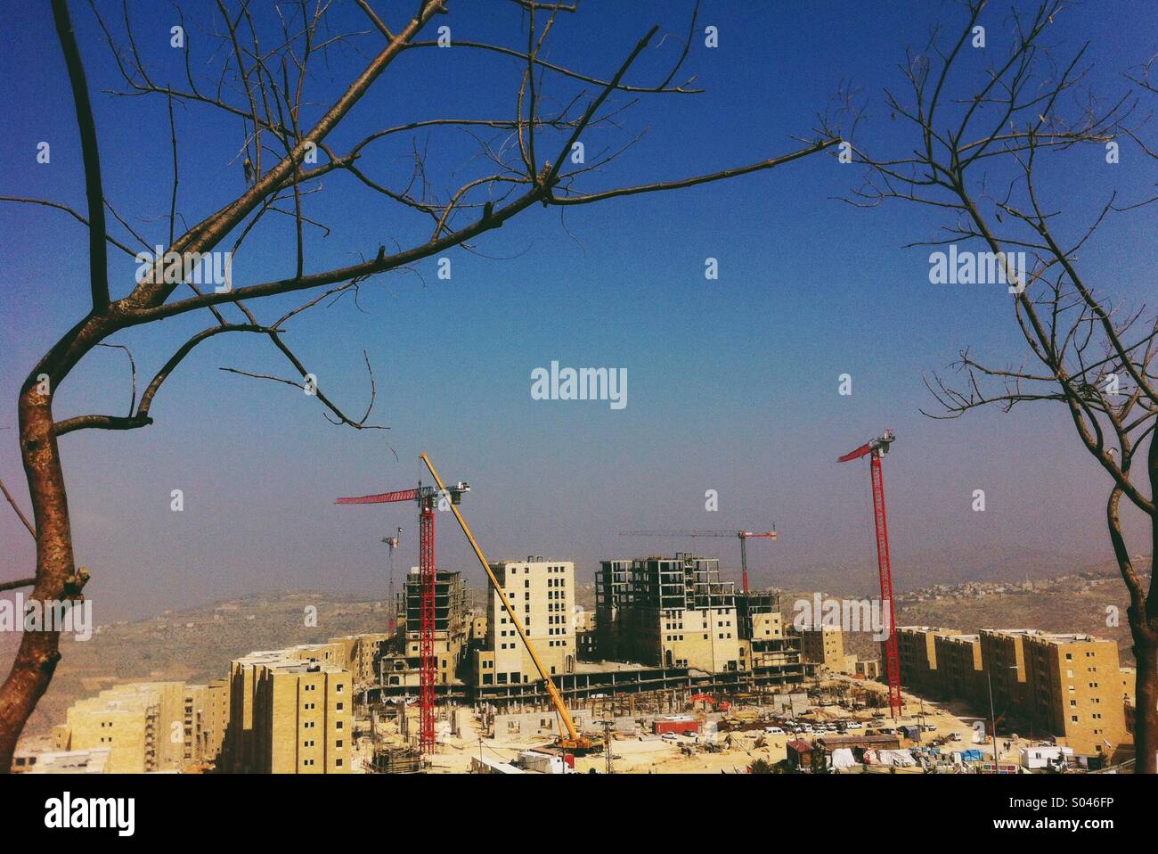 Une vue générale des travaux de construction dans la ville palestinienne de Rawabi, Cisjordanie, Territoires Palestiniens Banque D'Images