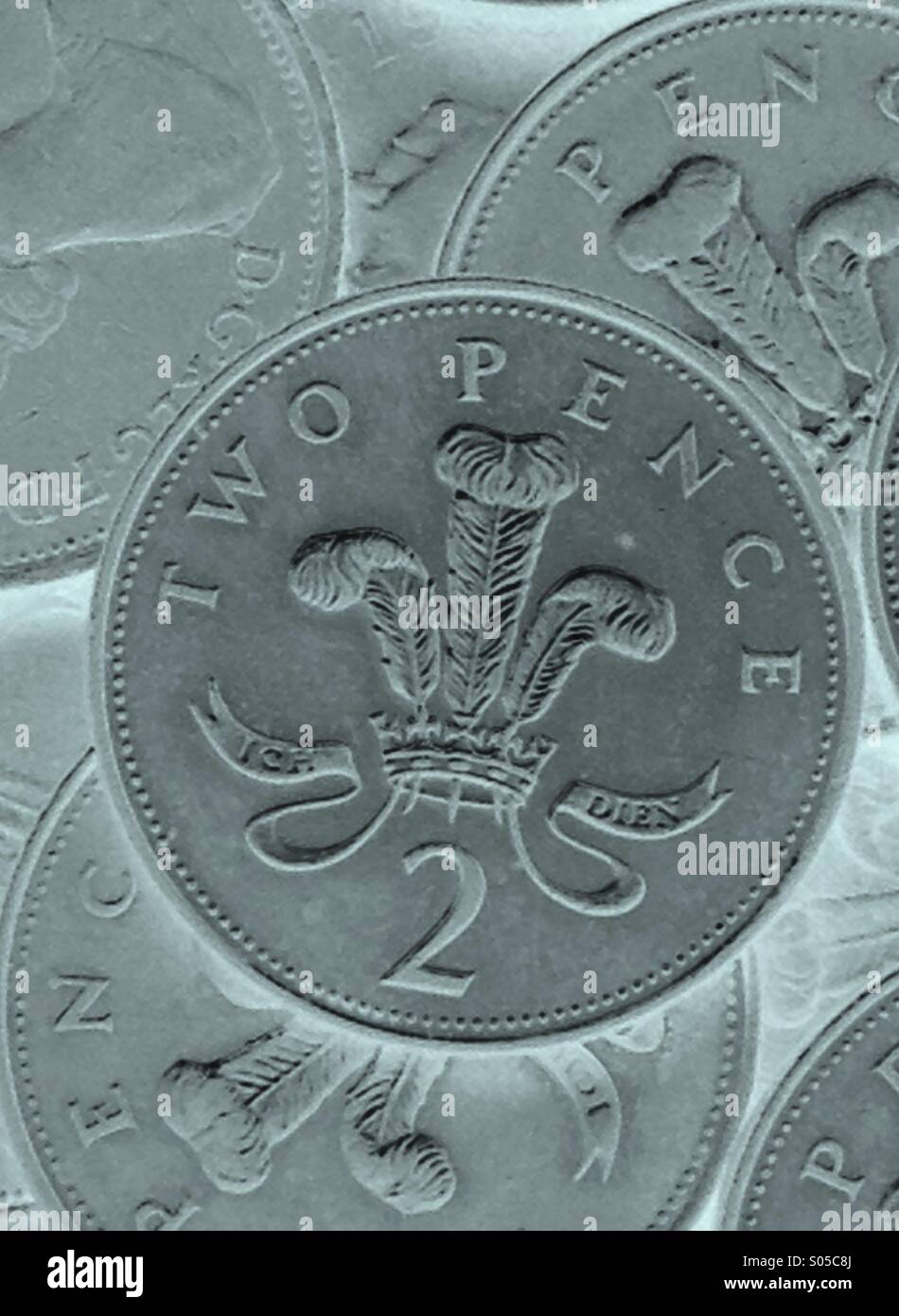 Pièces de monnaie de deux pence - Image de stock capturée avec un smartphone