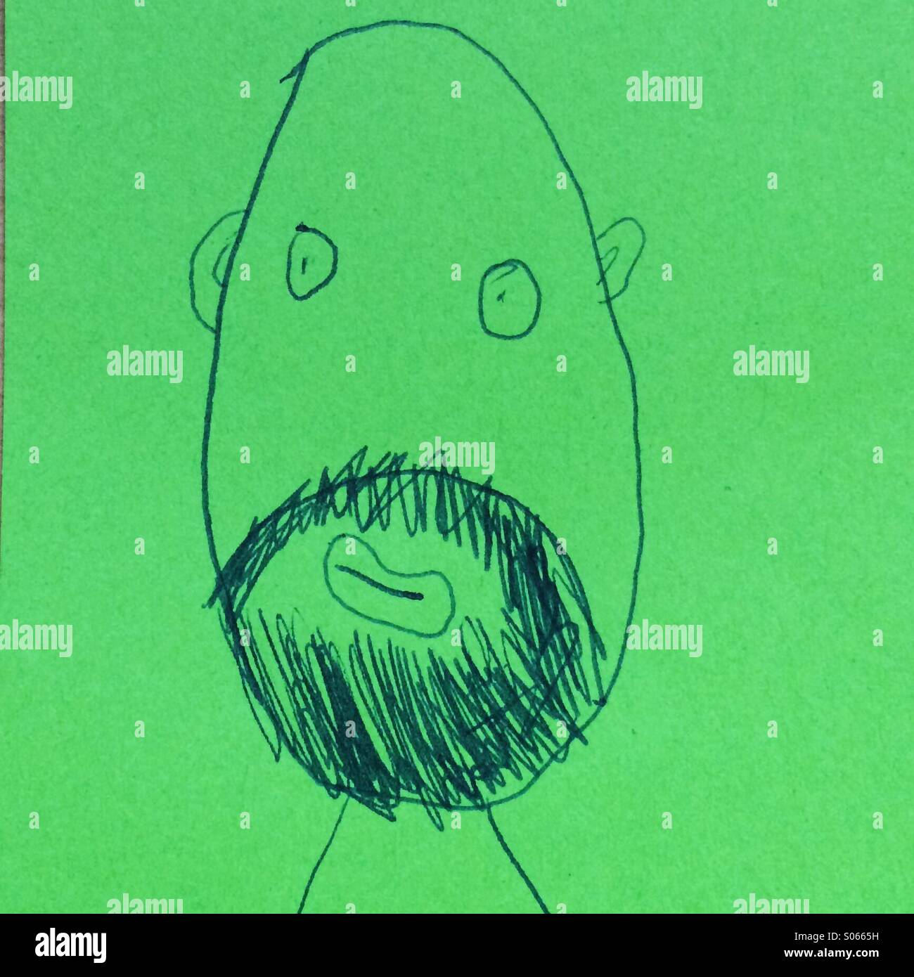 Dessin d'enfant de l'homme chauve avec une barbe - Image de stock capturée avec un smartphone