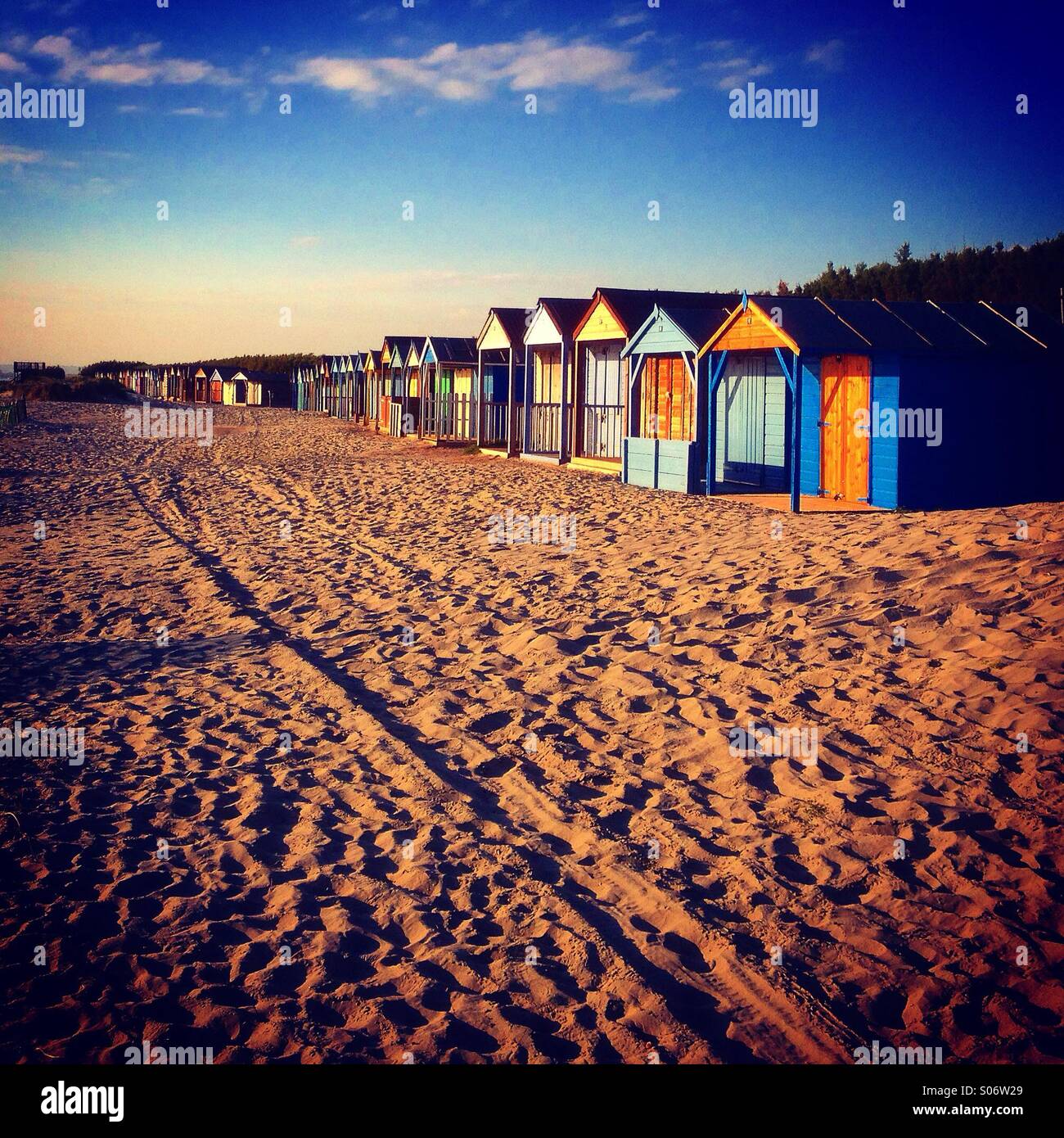 West Wittering beach huts, West Sussex. Banque D'Images