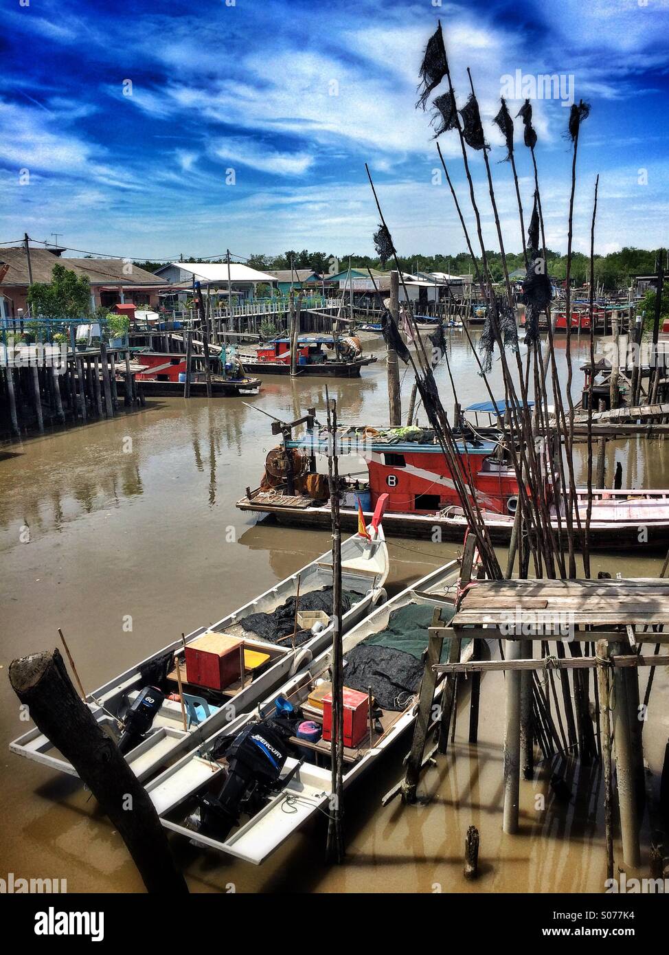 Village de pêcheurs de l'île du Crabe Malaisie Pulau Ketam - Image de stock capturée avec un smartphone