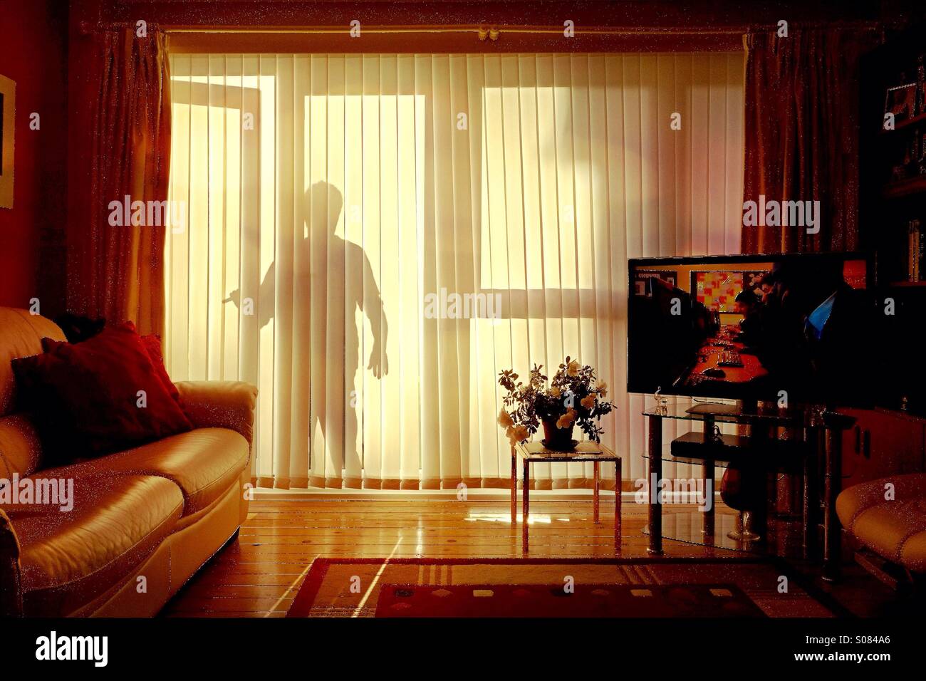 Ombre de la saisie d'un cambrioleur - maison ossature de rupture dans le voleur cambrioleur - figure - intruder - étranger - maison de vol - prowler Banque D'Images