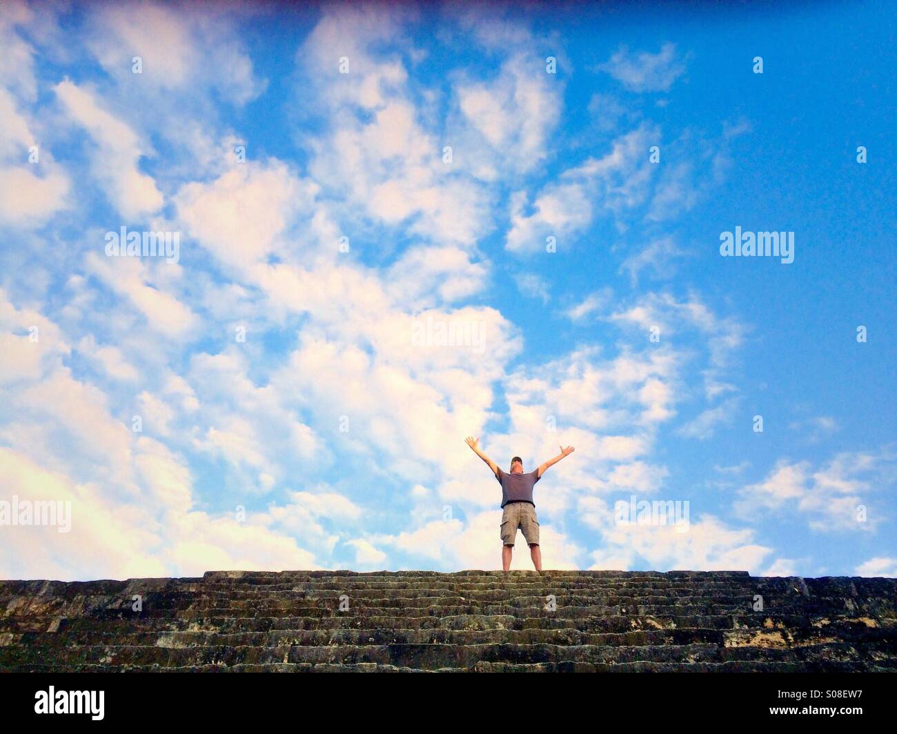 Sur un haut de pyramide Maya, Tikal, Guatemala Banque D'Images