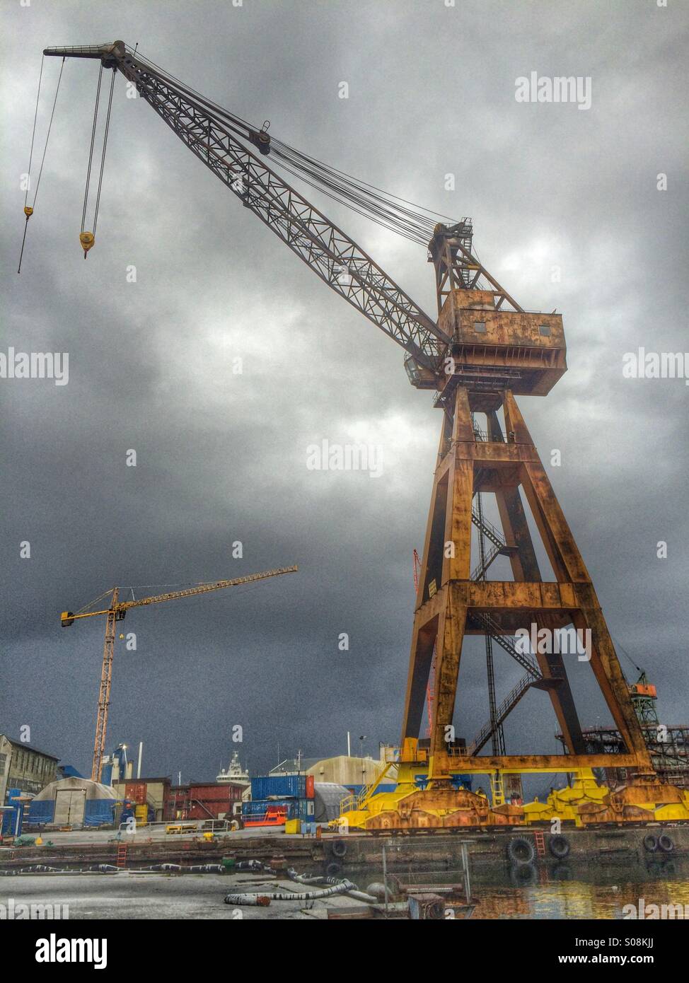 Grue géante au port de Bergen. Banque D'Images