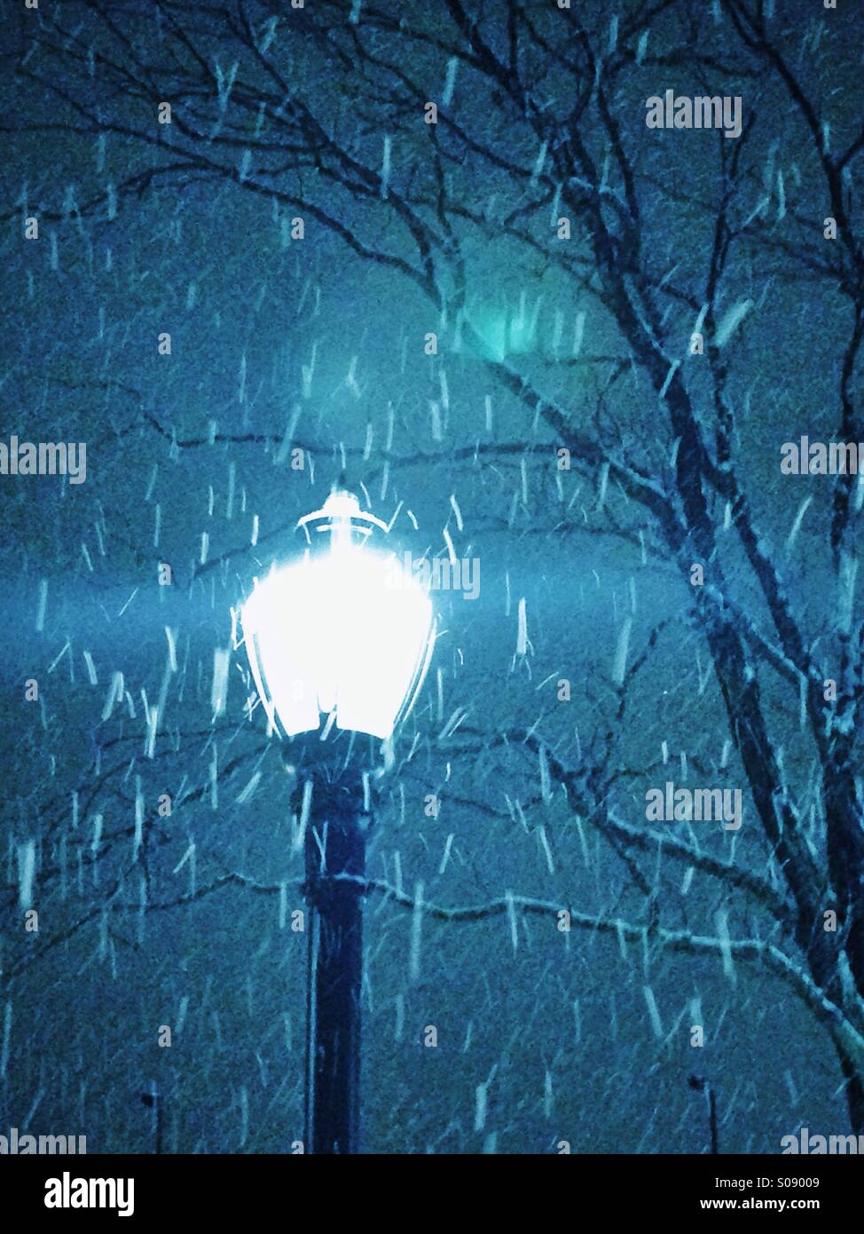 Neige dans la lueur. - Image de stock capturée avec un smartphone
