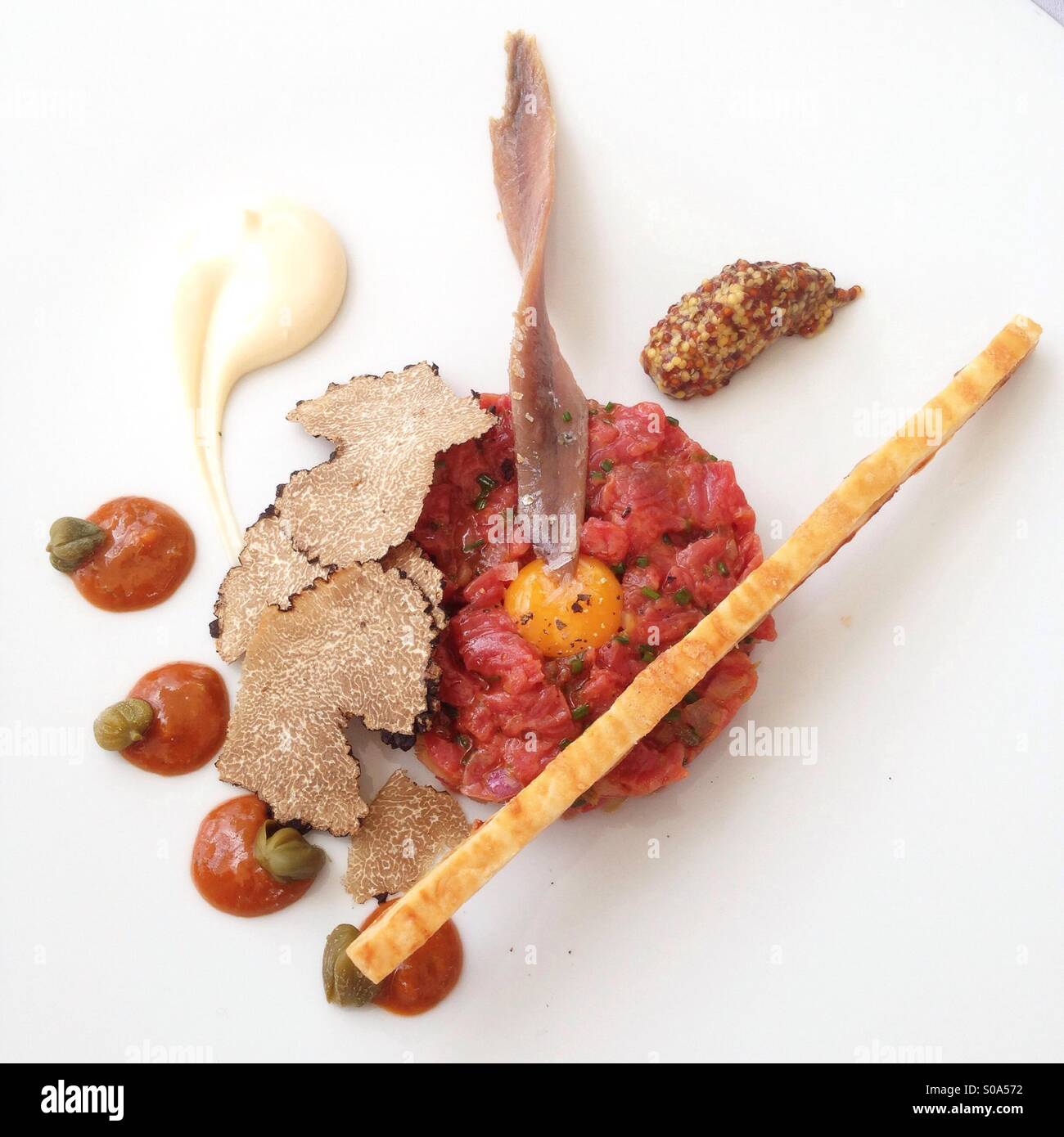 Steak tartare au Blue Marlin, Ibiza Banque D'Images