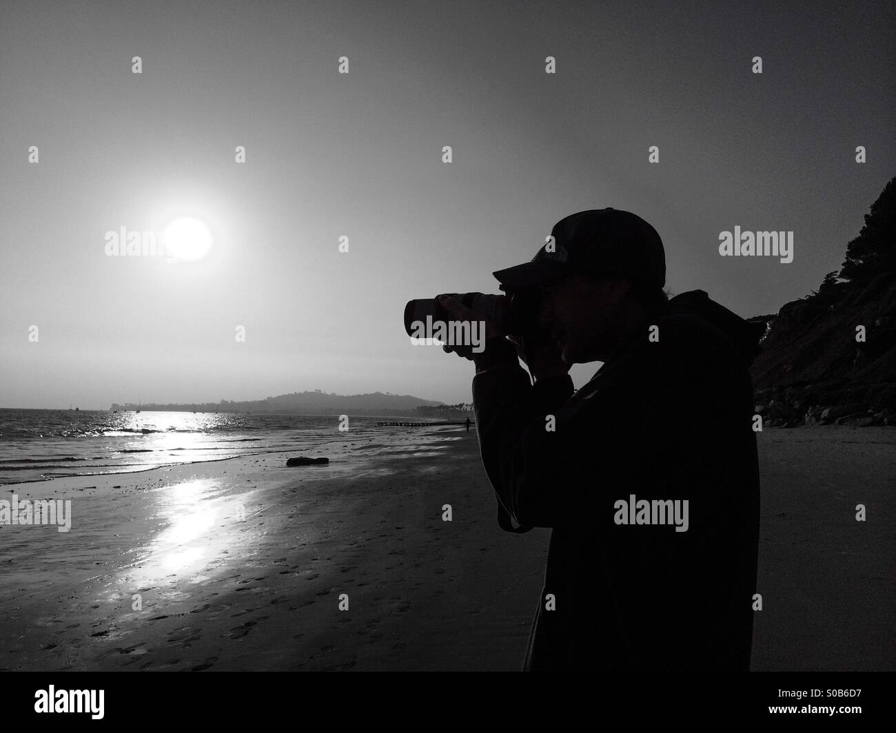 Photographe sur la plage de Santa Barbara, Californie Banque D'Images