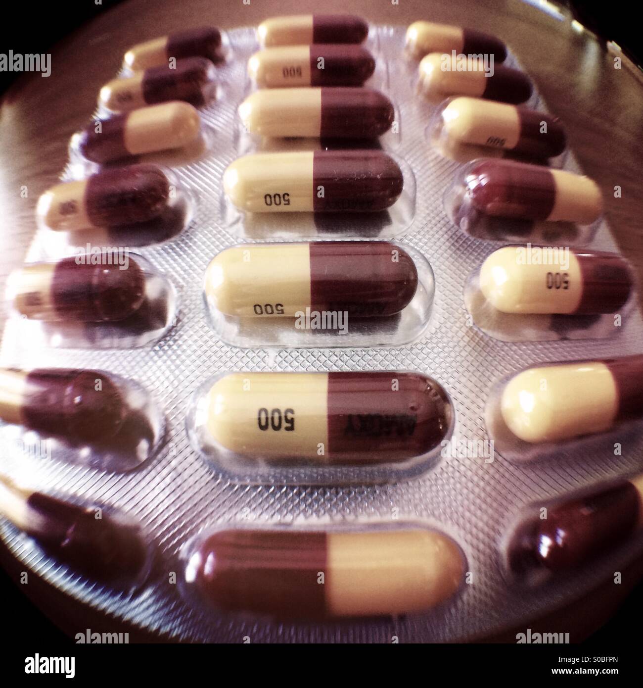 Capsules antibiotiques close up Banque D'Images