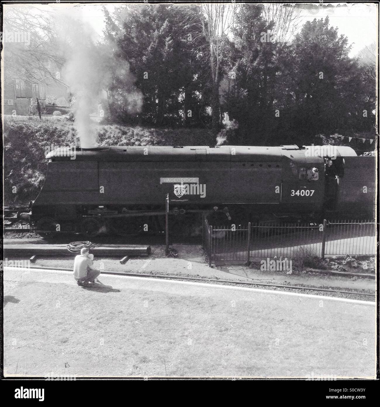 Wadebridge 'west county' classe locomotive à vapeur, fer mi Hants, Alresford, Hampshire, Royaume-Uni. - Image de stock capturée avec un smartphone