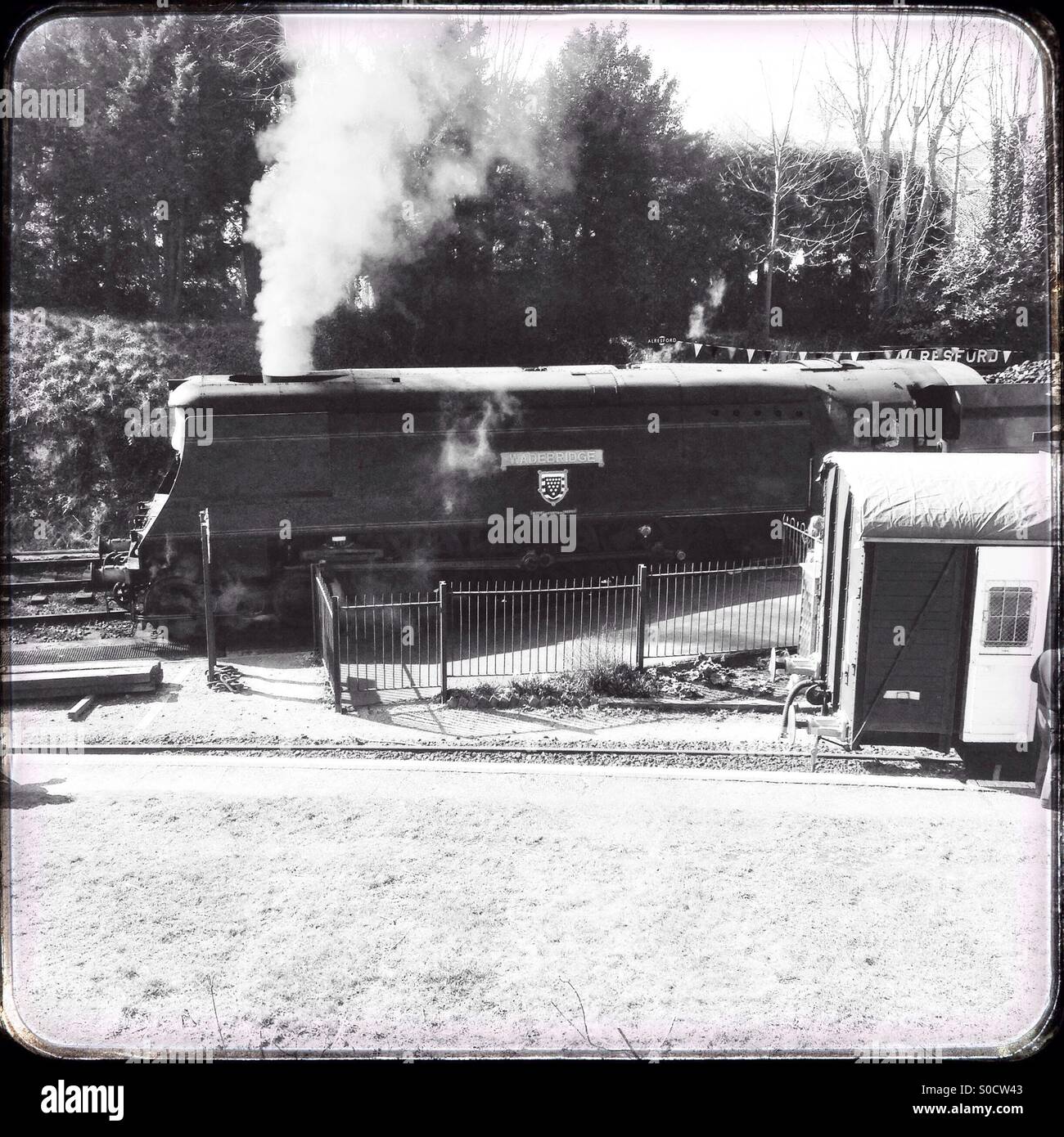 Wadebridge 'west county' classe locomotive à vapeur, fer mi Hants, Alresford, Hampshire, Royaume-Uni. - Image de stock capturée avec un smartphone