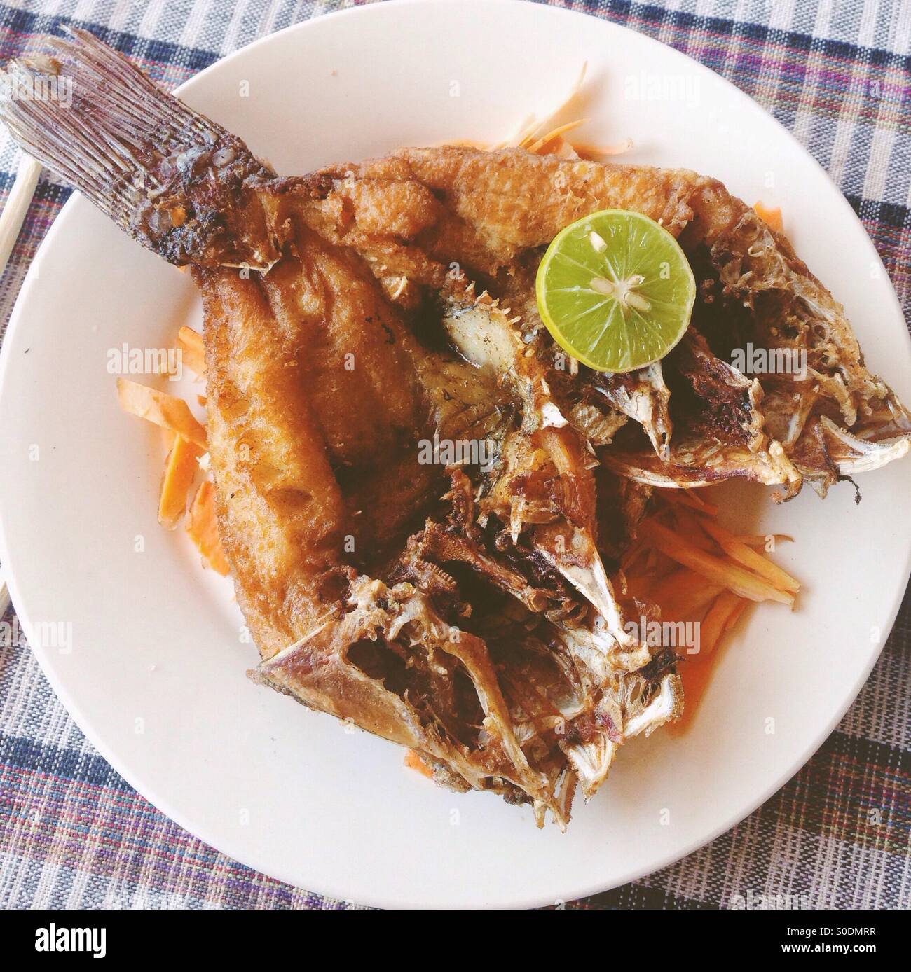 La friture de poissons dans le lac Inle. Banque D'Images