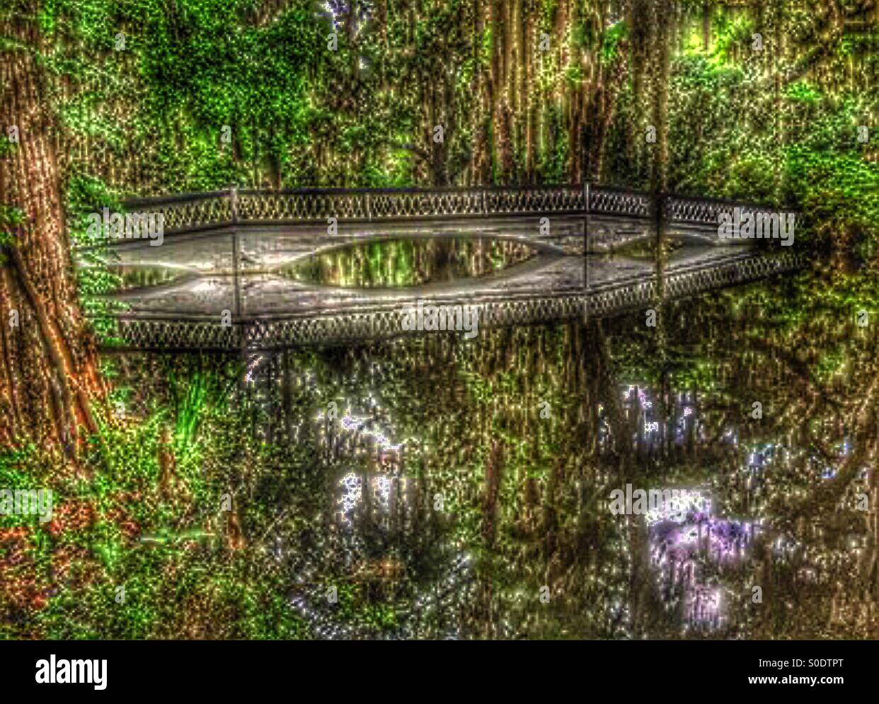Pont en bois blanc Bayou Banque D'Images