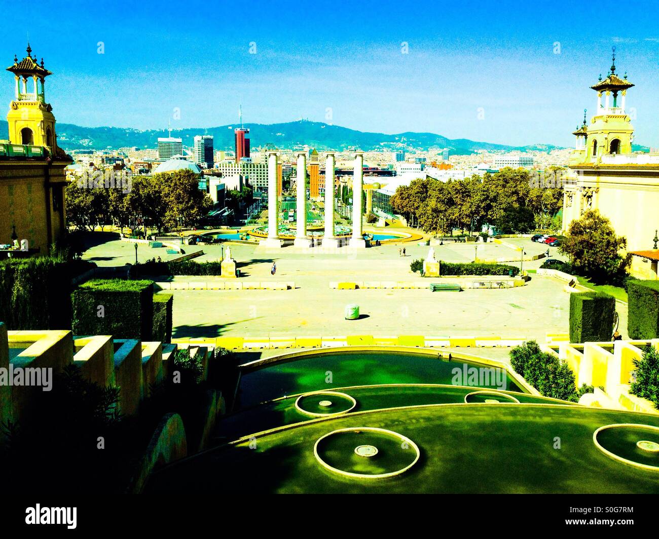 Vue sur Barcelone depuis Montjuic Banque D'Images