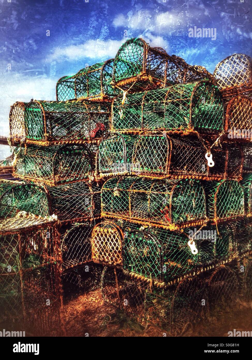 Les casiers, Brancaster Staithe, Norfolk, Angleterre. Banque D'Images