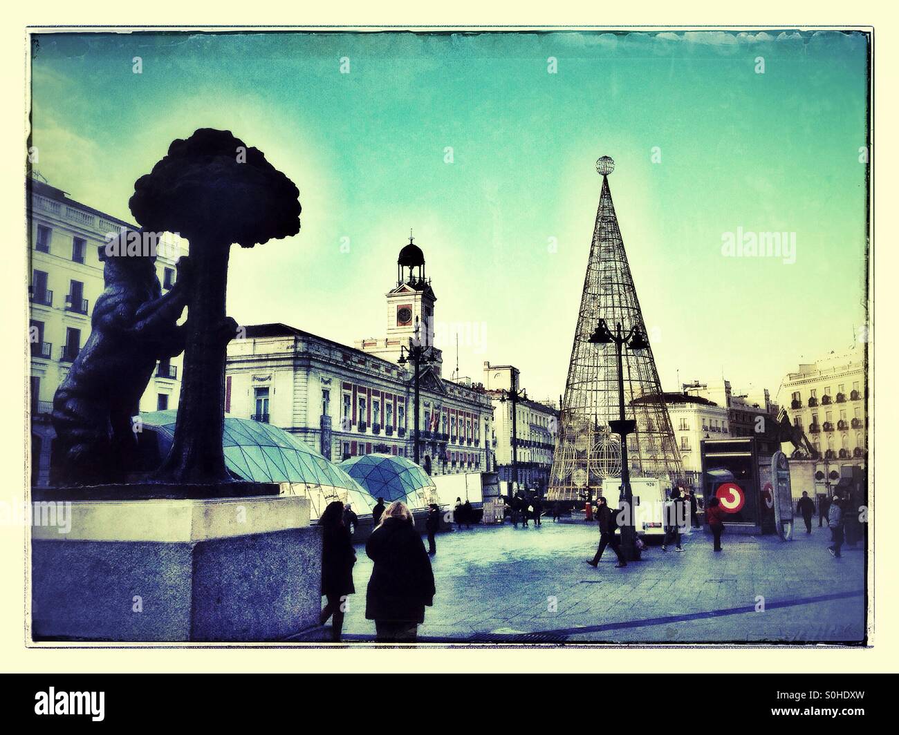 La place Puerta del Sol à Madrid à Noël Banque D'Images