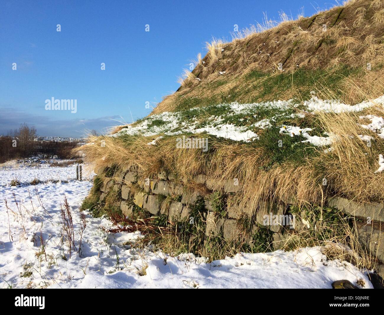 L'Islande dans la neige maison couverte de gazon Banque D'Images