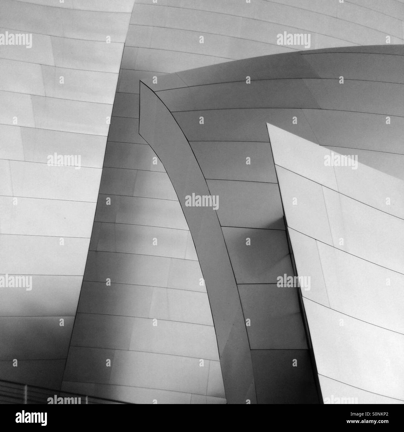 Disney Concert Hall, conçu par Frank Gehry, Los Angeles, Californie, photographie noir et blanc Banque D'Images