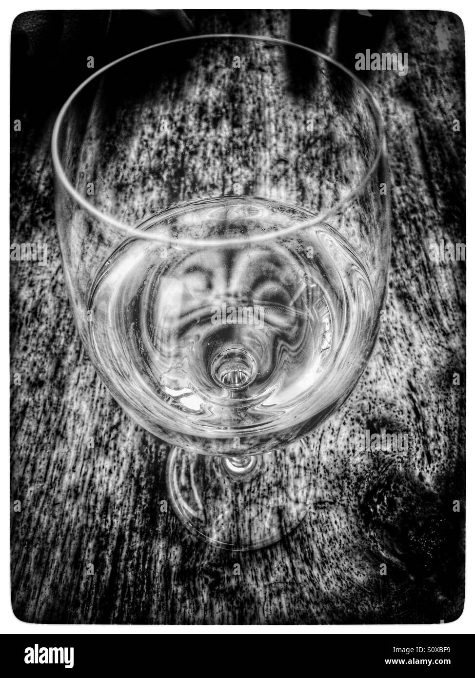 Photo en noir et blanc de verre de vin blanc. Banque D'Images