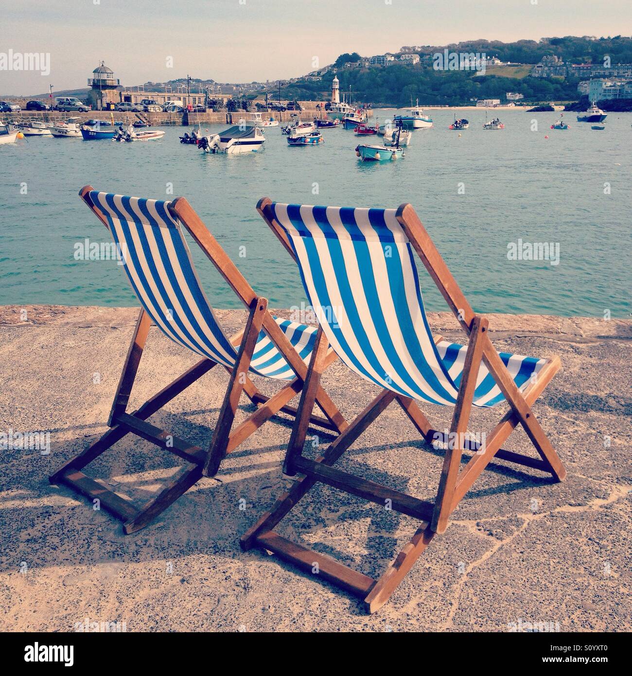 Transats de St Ives, Cornwall en Angleterre. - Image de stock capturée avec un smartphone