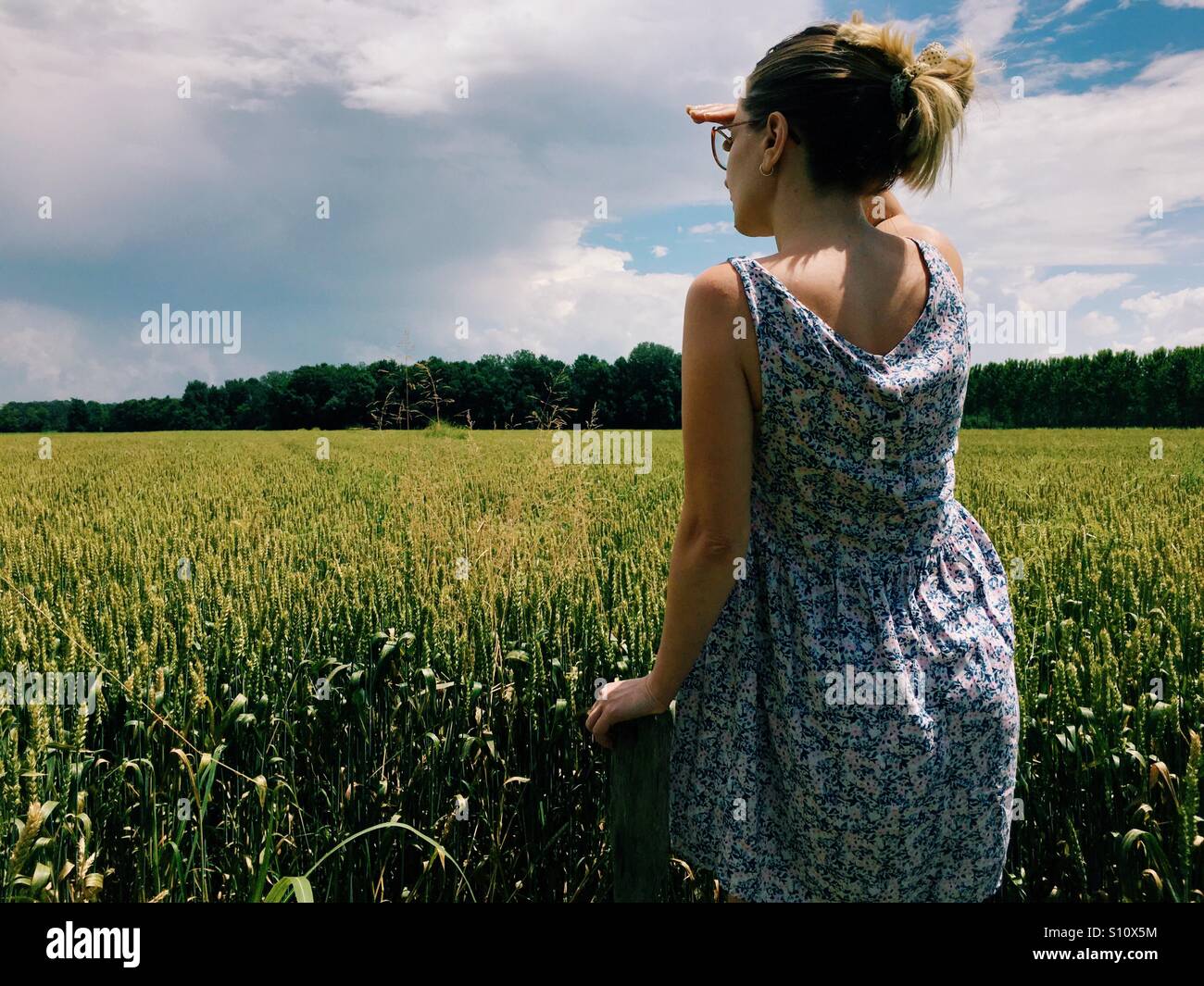 Femme dans un champ Banque D'Images