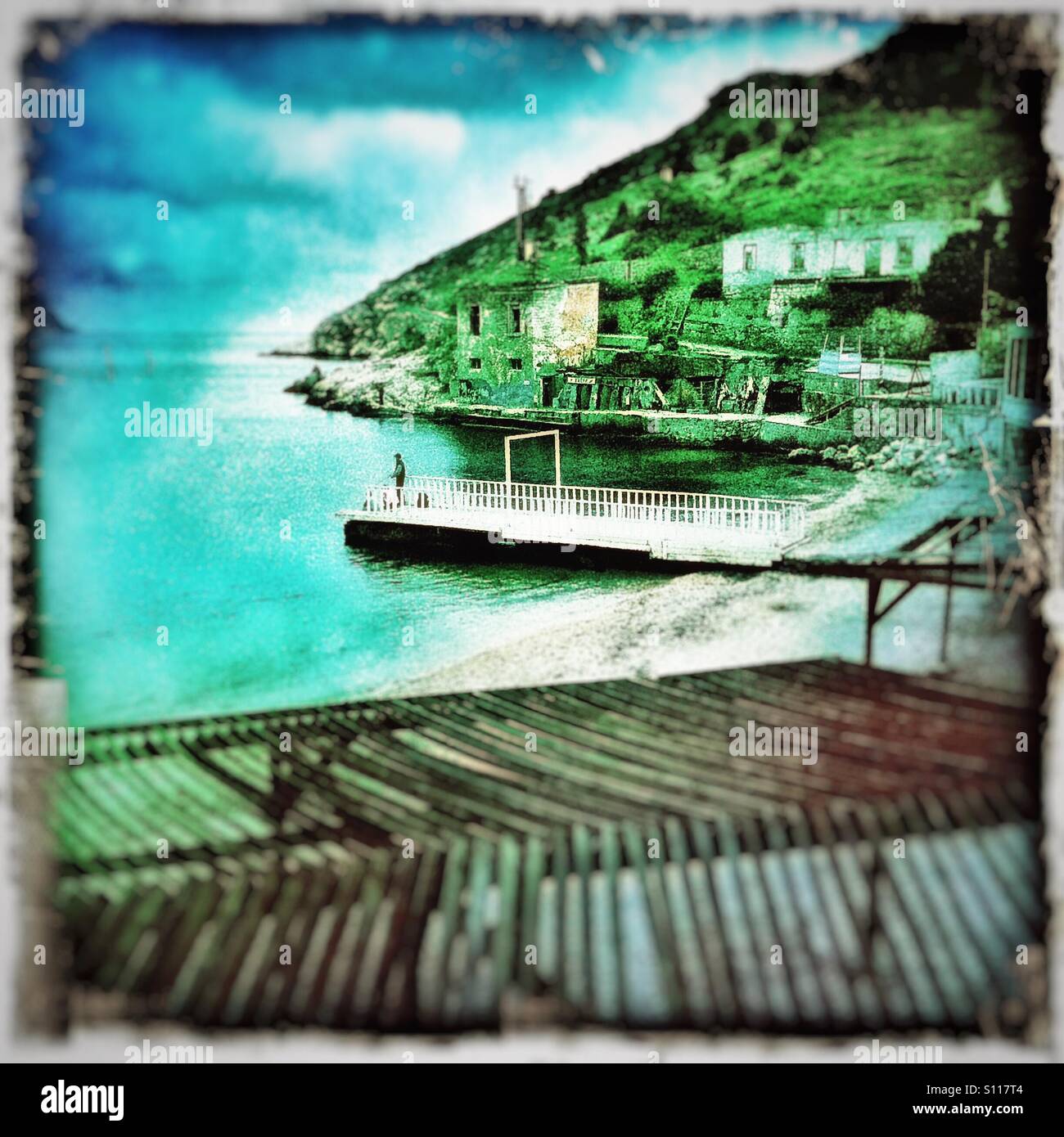 La baie de Balaklava, pêcheur, Crimée - Image de stock capturée avec un smartphone