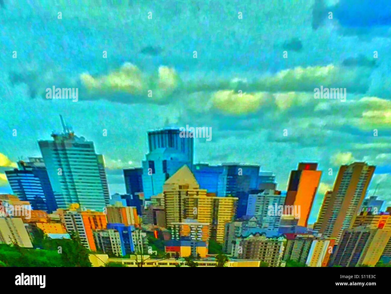 Skyline d'une ville, Edmonton, Alberta, Canada - Image de stock capturée avec un smartphone